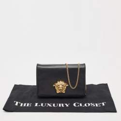 Pre Owned Versace Black Leather Medusa Chain Clutch