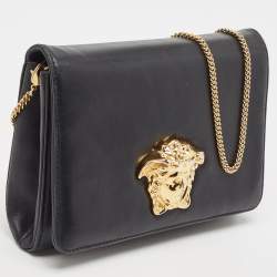 Pre Owned Versace Black Leather Medusa Chain Clutch