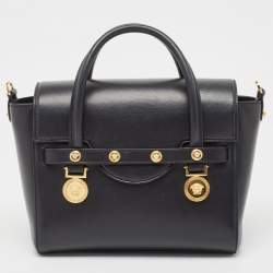 مملوكة مسبقًا Versace Black Leather Medium Medusa Medallion Tote