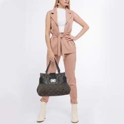 Versace Brown/Black Monogram Fabric and Leather Medusa Tote
