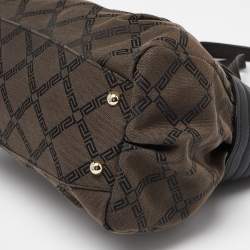 Versace Brown/Black Monogram Fabric and Leather Medusa Tote