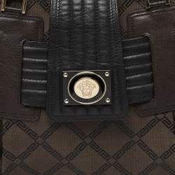 Versace Brown/Black Monogram Fabric and Leather Medusa Tote