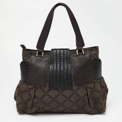 Versace Brown/Black Monogram Fabric and Leather Medusa Tote