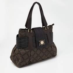 Versace Brown/Black Monogram Fabric and Leather Medusa Tote
