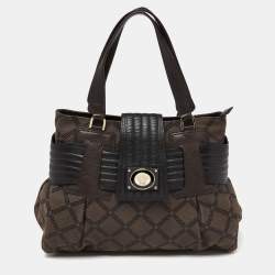 Versace Brown/Black Monogram Fabric and Leather Medusa Tote