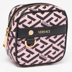 Pre Owned Versace Pink/Black La Greca Signature Coated Canvas Square Pouch