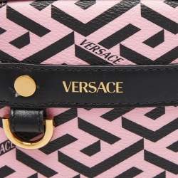 Pre Owned Versace Pink/Black La Greca Signature Coated Canvas Square Pouch