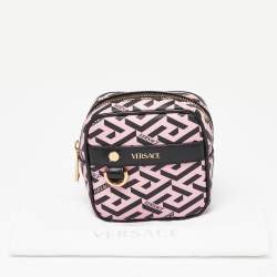 Pre Owned Versace Pink/Black La Greca Signature Coated Canvas Square Pouch