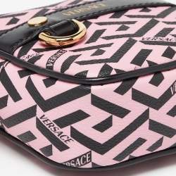 Pre Owned Versace Pink/Black La Greca Signature Coated Canvas Square Pouch