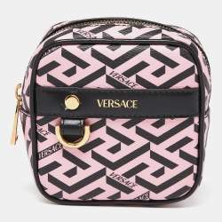 Pre Owned Versace Pink/Black La Greca Signature Coated Canvas Square Pouch
