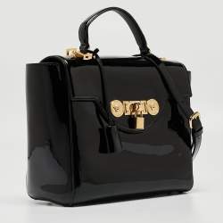 Versace Black Patent Leather Medusa Top Handle Bag