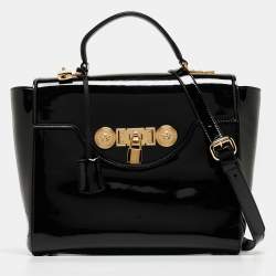 Versace Black Patent Leather Medusa Top Handle Bag