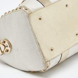 Versace Beige/Gold Nylon and Leather Studded Madonna Satchel