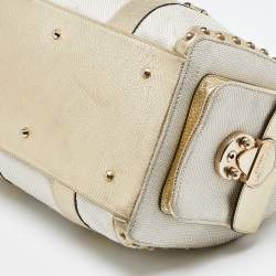 Versace Beige/Gold Nylon and Leather Studded Madonna Satchel