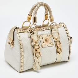 Versace Beige/Gold Nylon and Leather Studded Madonna Satchel