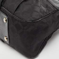 Pre Owned Versace Black Quilted Nylon and Croc Embossed Patent Leather Logo Hobo