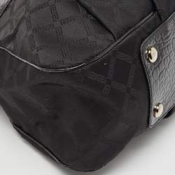Pre Owned Versace Black Quilted Nylon and Croc Embossed Patent Leather Logo Hobo