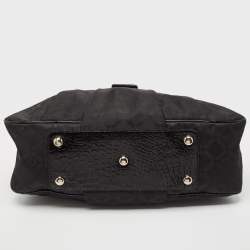 Pre Owned Versace Black Quilted Nylon and Croc Embossed Patent Leather Logo Hobo