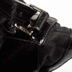 Pre Owned Versace Black Quilted Nylon and Croc Embossed Patent Leather Logo Hobo