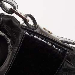Pre Owned Versace Black Quilted Nylon and Croc Embossed Patent Leather Logo Hobo