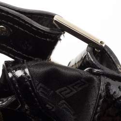 Pre Owned Versace Black Quilted Nylon and Croc Embossed Patent Leather Logo Hobo