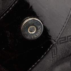 Pre Owned Versace Black Quilted Nylon and Croc Embossed Patent Leather Logo Hobo