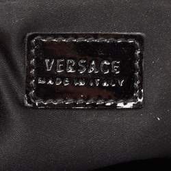 Pre Owned Versace Black Quilted Nylon and Croc Embossed Patent Leather Logo Hobo