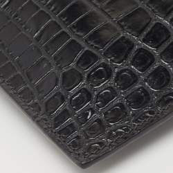 Pre Owned Versace Black Croc Embossed Leather La Medusa Wristlet Pouch