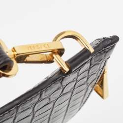 Pre Owned Versace Black Croc Embossed Leather La Medusa Wristlet Pouch