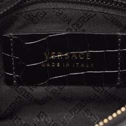 Pre Owned Versace Black Croc Embossed Leather La Medusa Wristlet Pouch