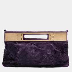 Pre Owned Versace Purple Pony Hair and Leather Metal Clutch