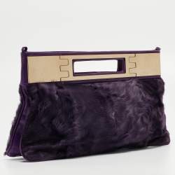 Pre Owned Versace Purple Pony Hair and Leather Metal Clutch
