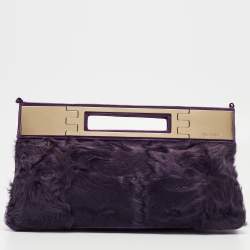 Pre Owned Versace Purple Pony Hair and Leather Metal Clutch