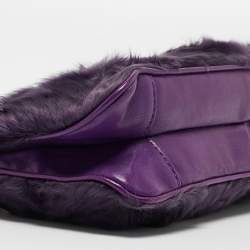 Pre Owned Versace Purple Pony Hair and Leather Metal Clutch