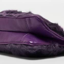 Pre Owned Versace Purple Pony Hair and Leather Metal Clutch