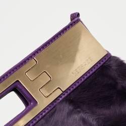 Pre Owned Versace Purple Pony Hair and Leather Metal Clutch