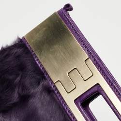 Pre Owned Versace Purple Pony Hair and Leather Metal Clutch
