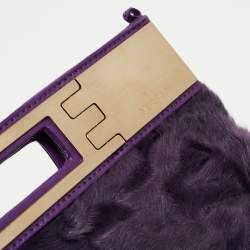 Pre Owned Versace Purple Pony Hair and Leather Metal Clutch