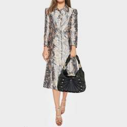 Versace Black/Navy Blue Croc Embossed Leather and Glossy Leather Kiss Lock Satchel