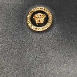 Pre Owned Versace Black Leather Medusa Head Wristlet Clutch
