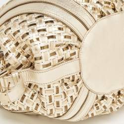 Pre Owned Versace Gold Woven Leather V Crystals Bag