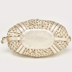 Pre Owned Versace Gold Woven Leather V Crystals Bag