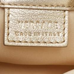 Pre Owned Versace Gold Woven Leather V Crystals Bag