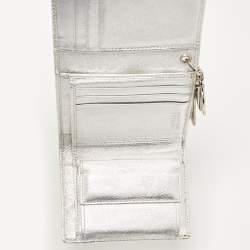 Versace Silver Embossed Leather V Charm Trifold Wallet