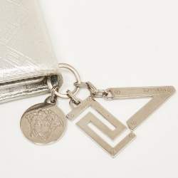 Versace Silver Embossed Leather V Charm Trifold Wallet