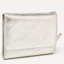 Versace Silver Embossed Leather V Charm Trifold Wallet