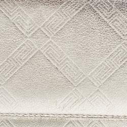 Versace Silver Embossed Leather V Charm Trifold Wallet