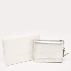 Versace Silver Embossed Leather V Charm Trifold Wallet