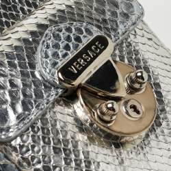 Versace Silver Snakeskin Snap Out Of It Satchel