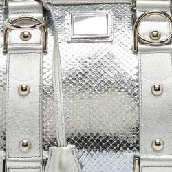 Versace Silver Snakeskin Snap Out Of It Satchel